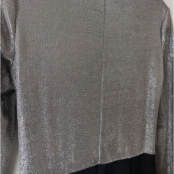 Black Halo Angie Jumpsuit Metallic Silver Black Flared Cutout Size 4 - Picture 14 of 16